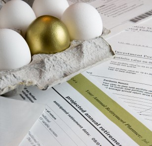 Golden Egg with Retirement Investment Documents